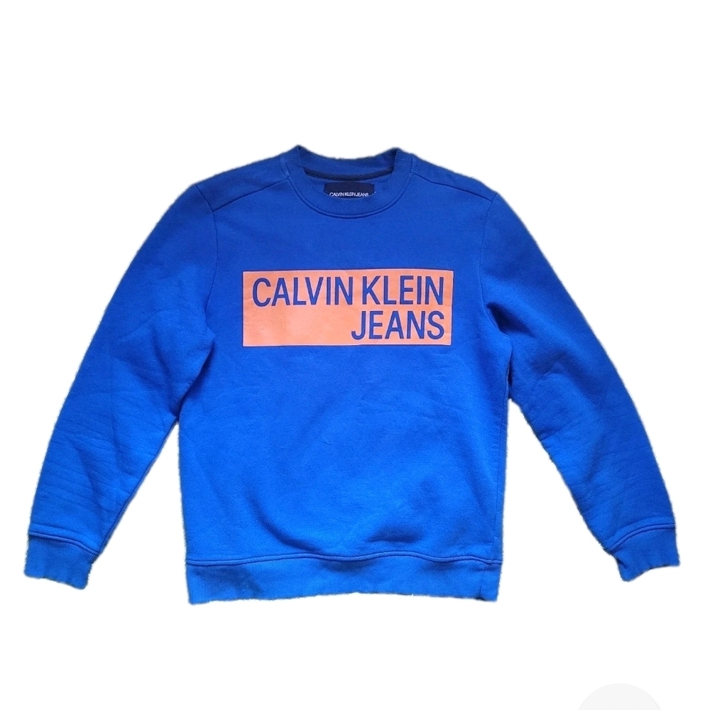 Calvin Klein Jeans Womens Crew Neck Royal Blue And Orange Sweater